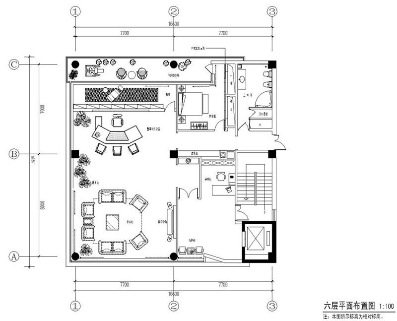 羅湖區(qū)暖色調(diào)辦公室裝修_六層平面圖