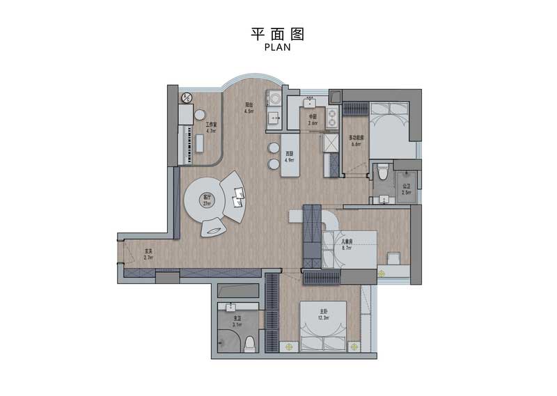深圳鹽田區三房小戶型家裝裝修-平面圖