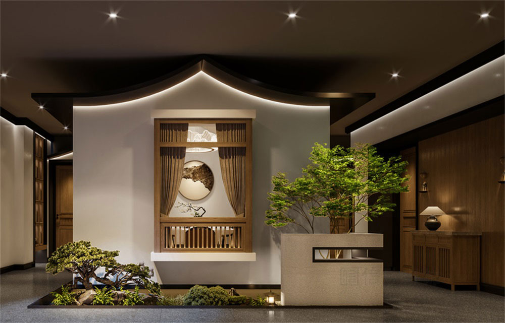 深圳寶安新中式風(fēng)格渝派川菜餐廳裝修設(shè)計(jì)室內(nèi)園林藝術(shù)水景