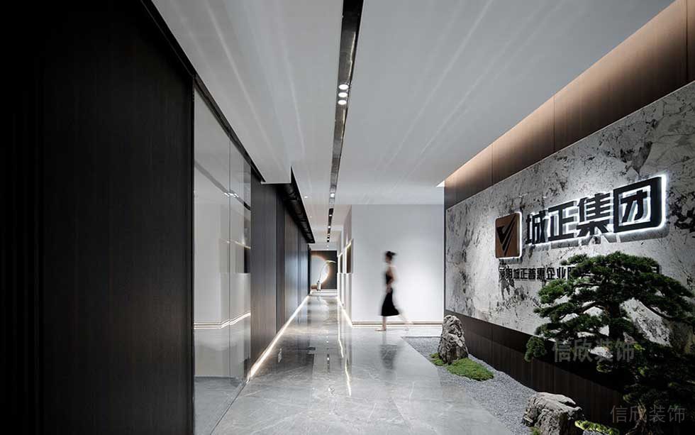 現(xiàn)代簡約風(fēng)格辦公室前廳入口形象背景墻效果圖