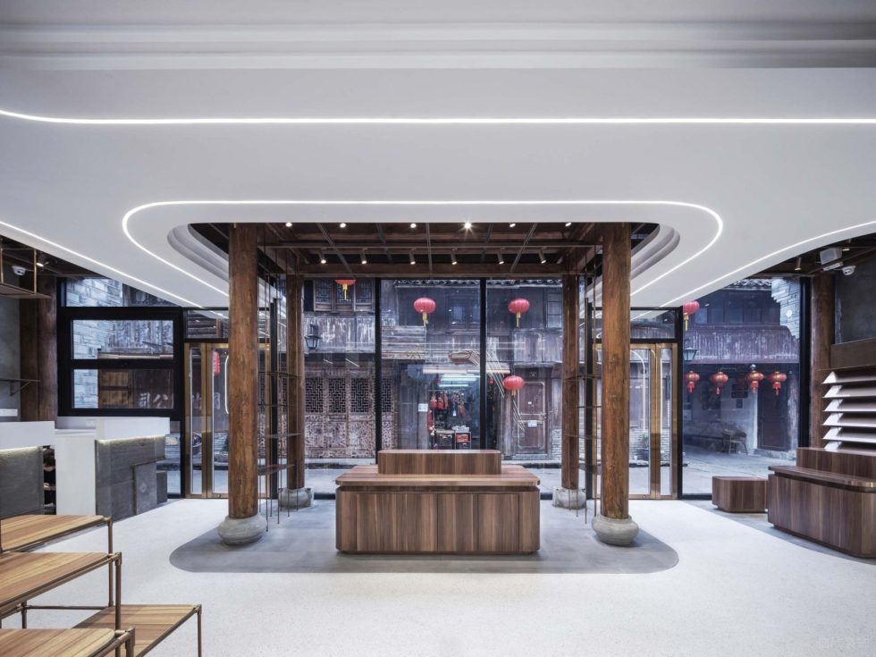 深圳市南山區華僑城工藝品店裝修設計-實木紋理島臺
